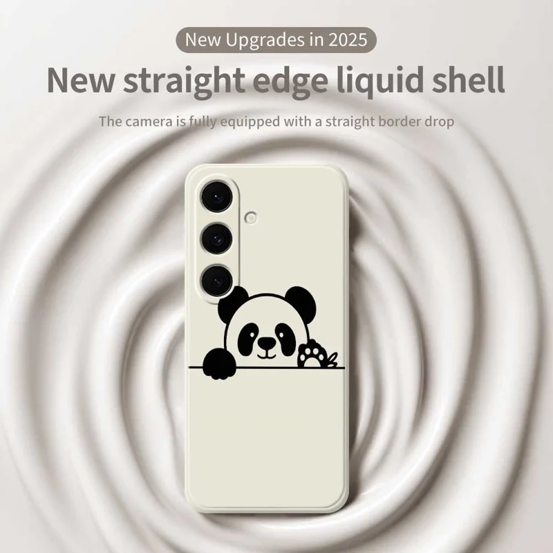 For Samsung Galaxy S25 FE Case Panda Head Pattern Printing Straight Edge TPU Phone Back Cover - Beige