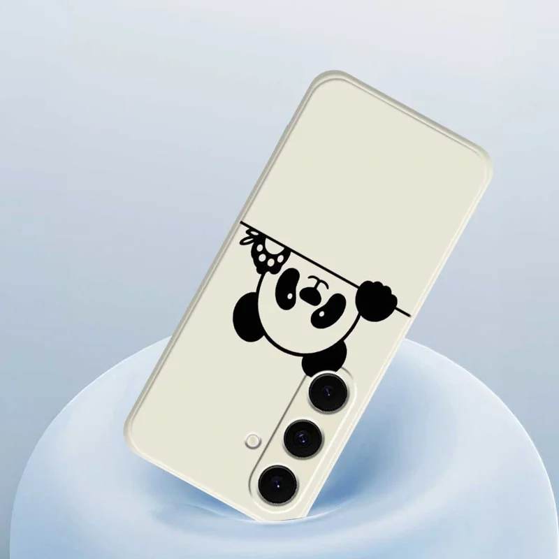 For Samsung Galaxy S25 FE Case Panda Head Pattern Printing Straight Edge TPU Phone Back Cover - Beige