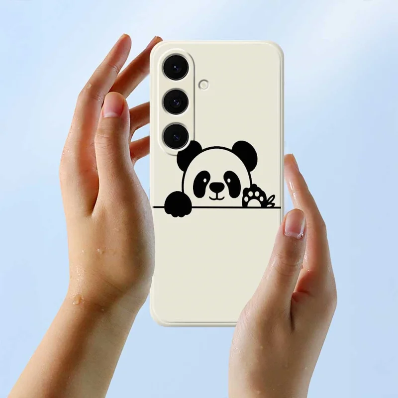 For Samsung Galaxy S25 FE Case Panda Head Pattern Printing Straight Edge TPU Phone Back Cover - Beige