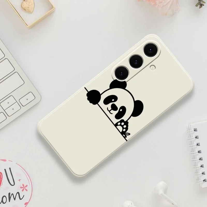 For Samsung Galaxy S25 FE Case Panda Head Pattern Printing Straight Edge TPU Phone Back Cover - Beige