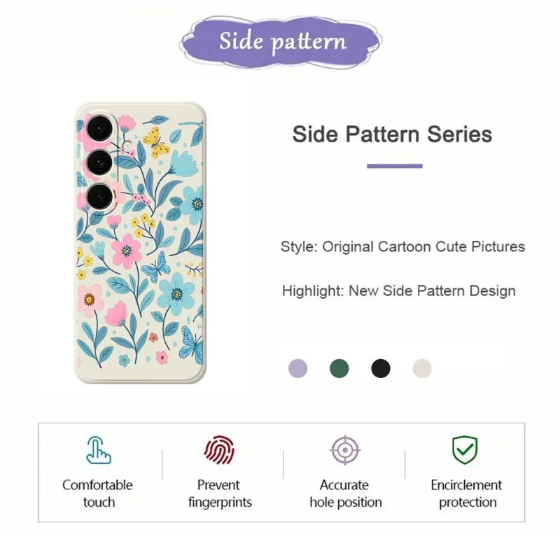 Per Samsung Galaxy S25 FE Case Blue Pink Flowers Pattern Printing Straight Edge TPU Phone Back Cover - Beige