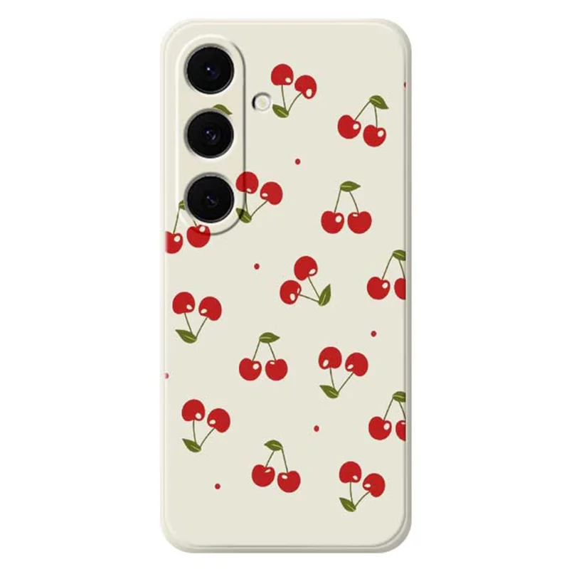 For Samsung Galaxy S25 FE Case Cherry Pattern Printing Straight Edge TPU Phone Back Cover - Beige