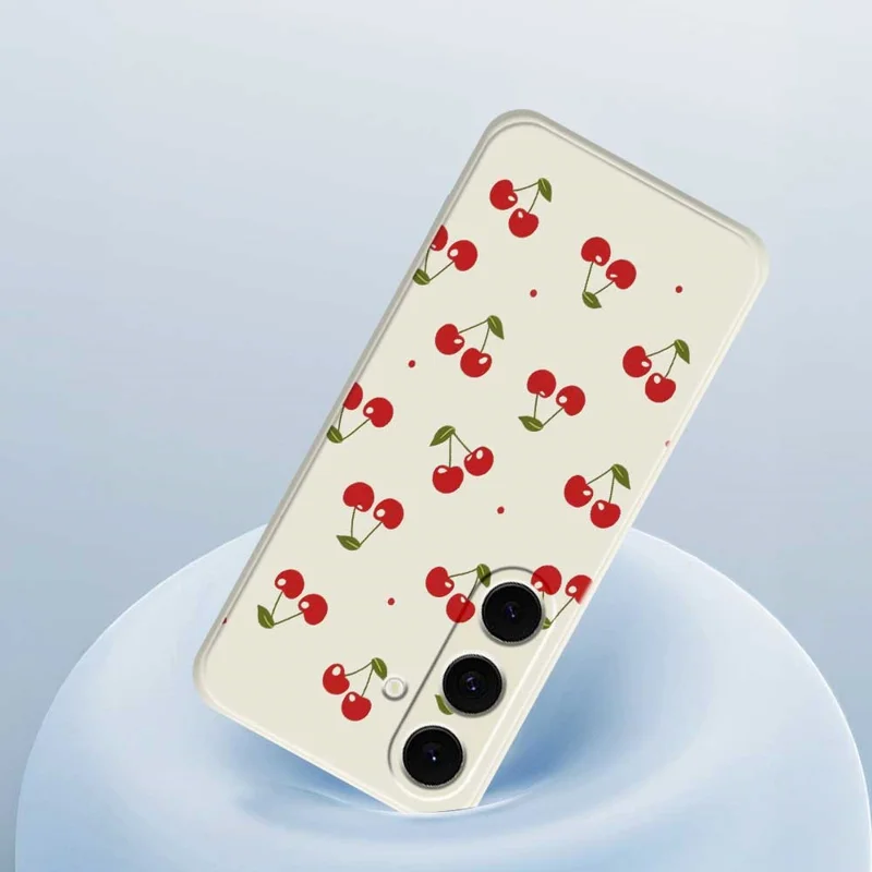 For Samsung Galaxy S25 FE Case Cherry Pattern Printing Straight Edge TPU Phone Back Cover - Beige