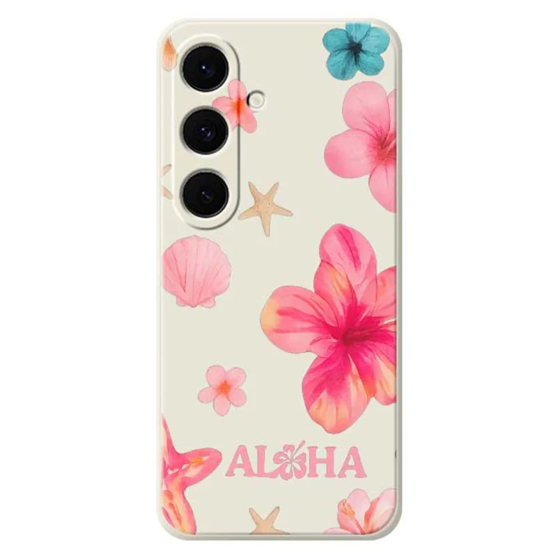 For Samsung Galaxy S25 FE Case Shell Flower Pattern Printing Straight Edge TPU Phone Back Cover - Beige