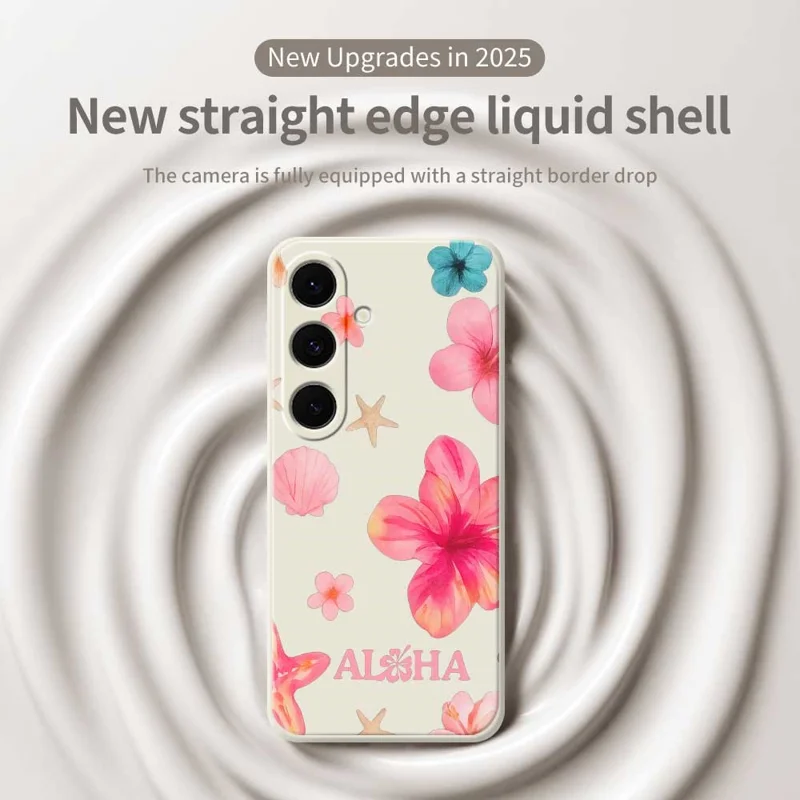 For Samsung Galaxy S25 FE Case Shell Flower Pattern Printing Straight Edge TPU Phone Back Cover - Beige