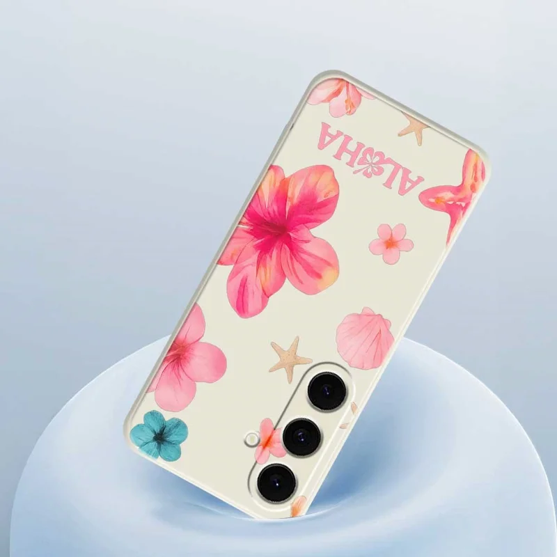 For Samsung Galaxy S25 FE Case Shell Flower Pattern Printing Straight Edge TPU Phone Back Cover - Beige