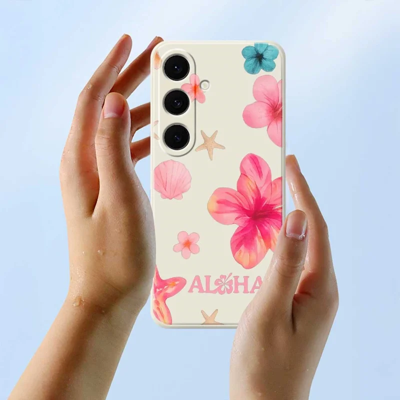 For Samsung Galaxy S25 FE Case Shell Flower Pattern Printing Straight Edge TPU Phone Back Cover - Beige
