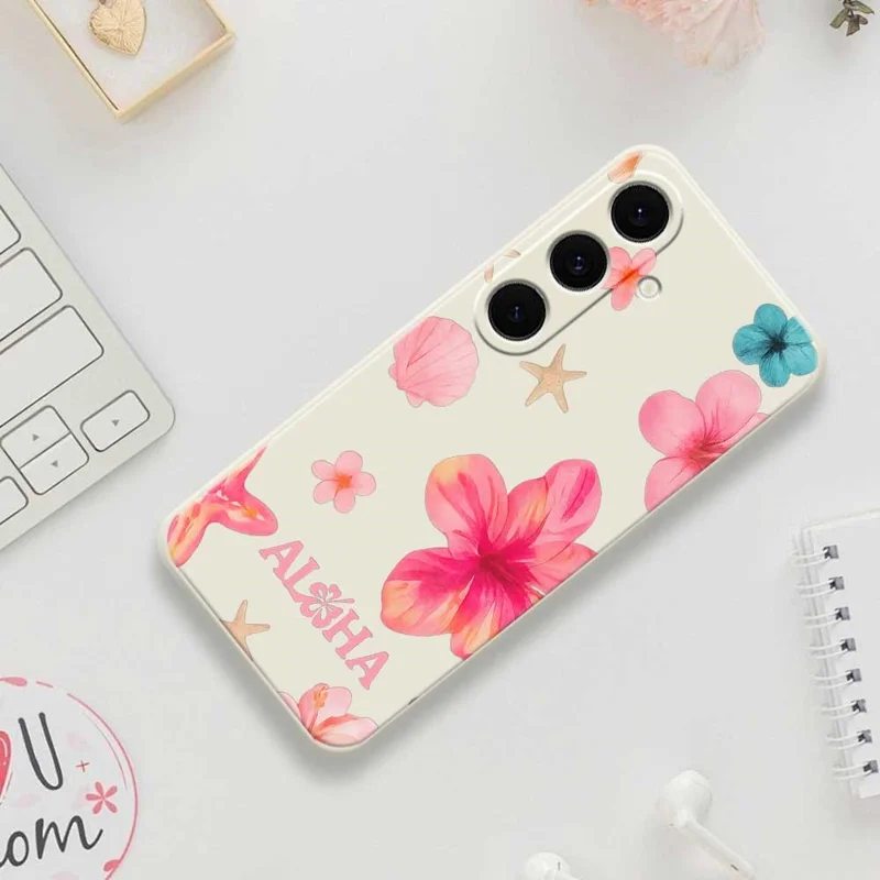For Samsung Galaxy S25 FE Case Shell Flower Pattern Printing Straight Edge TPU Phone Back Cover - Beige