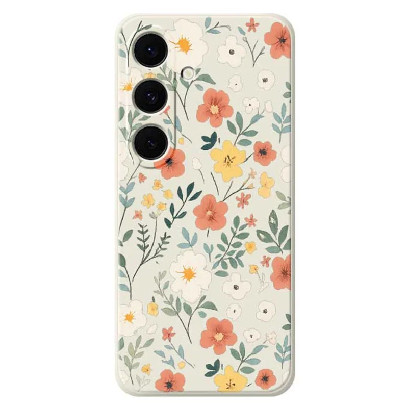 For Samsung Galaxy S25 FE Case Flower Garden Pattern Printing Straight Edge TPU Phone Back Cover - Beige