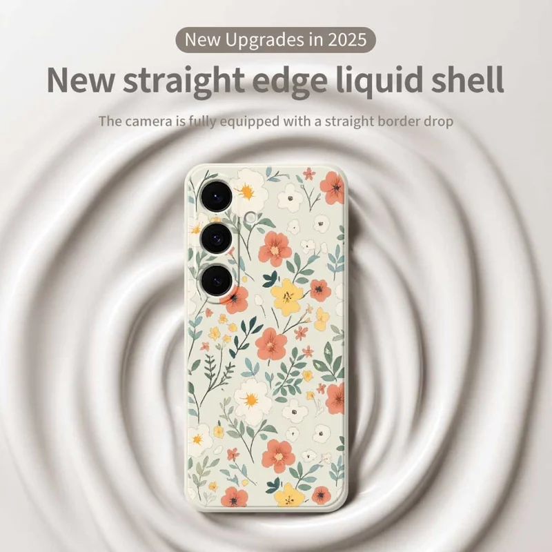 For Samsung Galaxy S25 FE Case Flower Garden Pattern Printing Straight Edge TPU Phone Back Cover - Beige