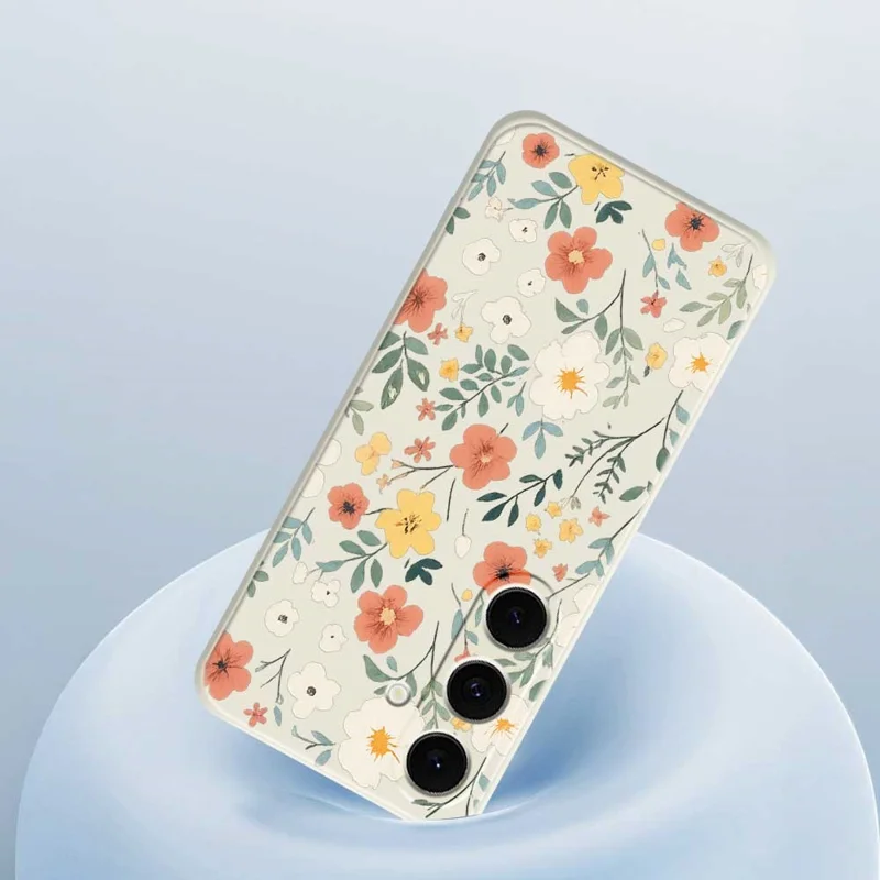 For Samsung Galaxy S25 FE Case Flower Garden Pattern Printing Straight Edge TPU Phone Back Cover - Beige