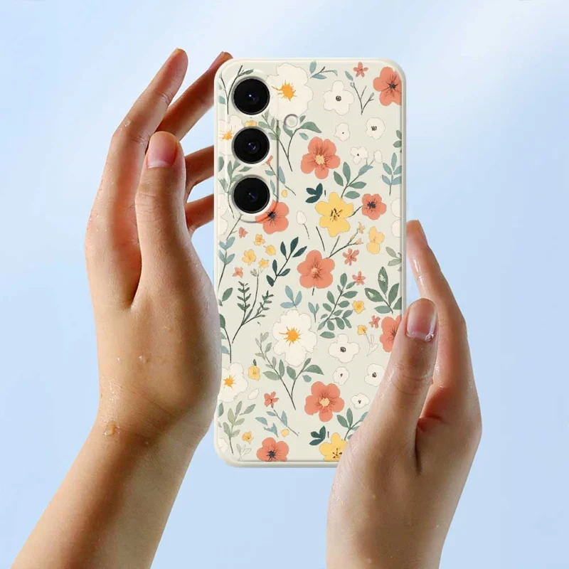 For Samsung Galaxy S25 FE Case Flower Garden Pattern Printing Straight Edge TPU Phone Back Cover - Beige