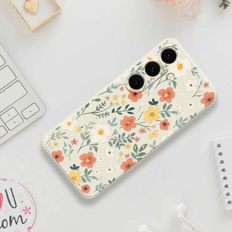 For Samsung Galaxy S25 FE Case Flower Garden Pattern Printing Straight Edge TPU Phone Back Cover - Beige