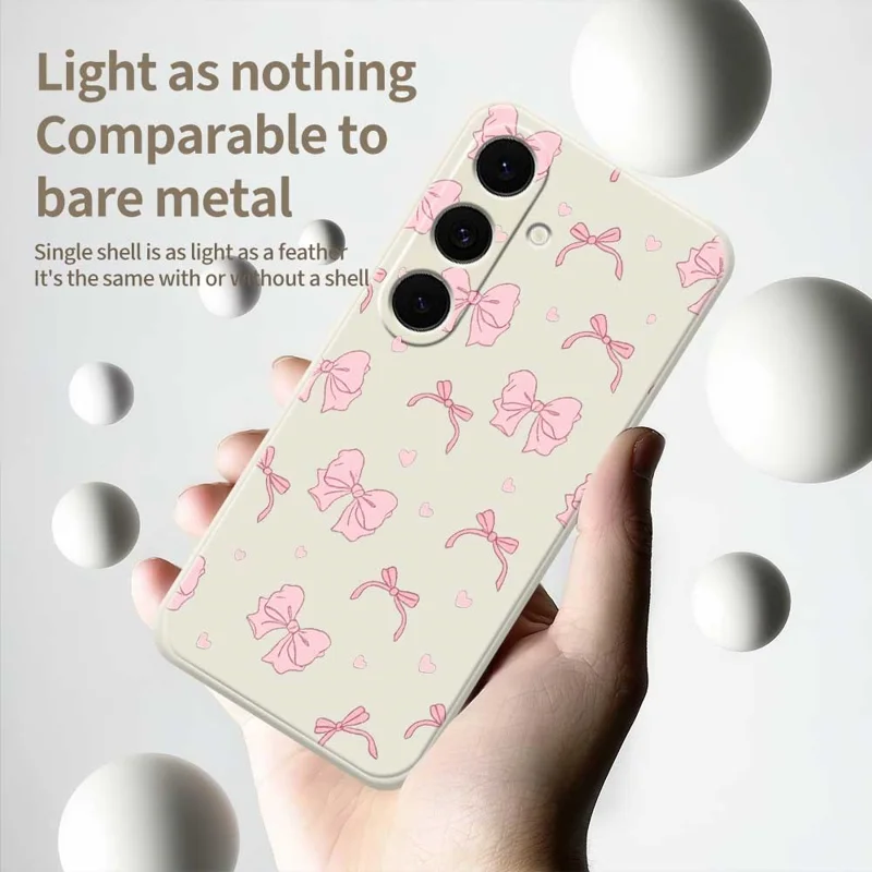 For Samsung Galaxy S25 FE Case Pink Bow Love Pattern Printing Straight Edge TPU Phone Back Cover - Beige