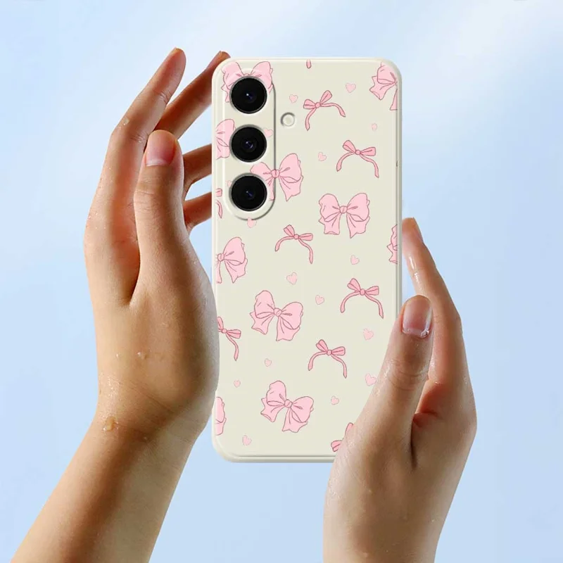 For Samsung Galaxy S25 FE Case Pink Bow Love Pattern Printing Straight Edge TPU Phone Back Cover - Green