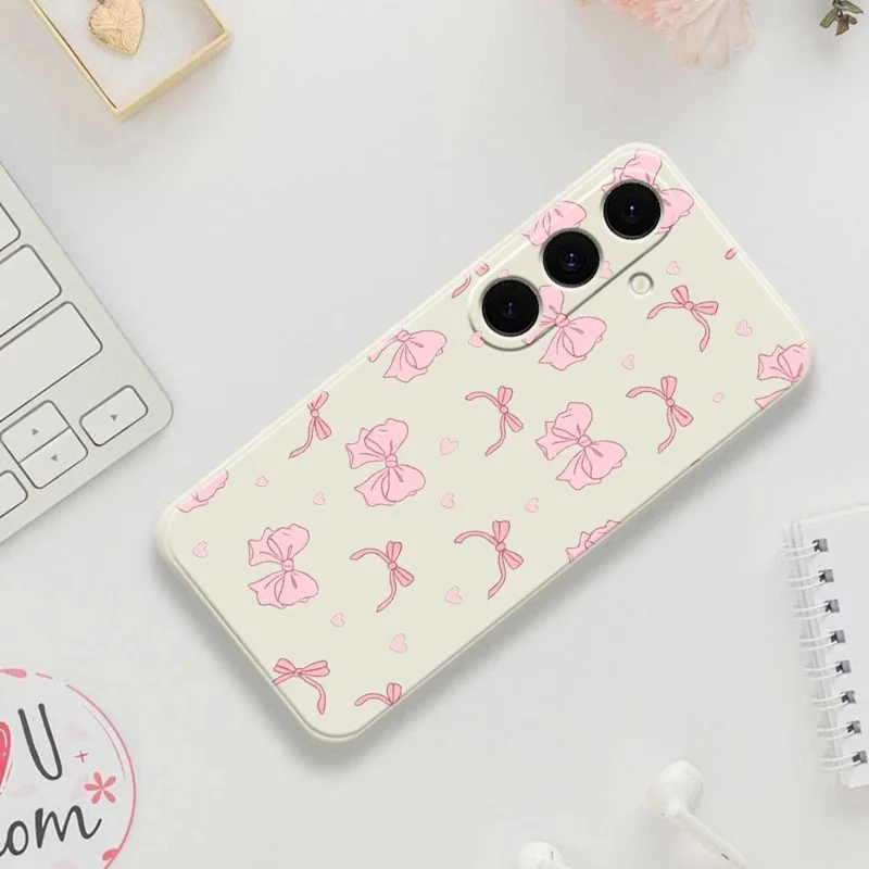 For Samsung Galaxy S25 FE Case Pink Bow Love Pattern Printing Straight Edge TPU Phone Back Cover - Green