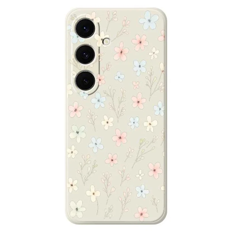 For Samsung Galaxy S25 FE Case Small Flower Branches Pattern Printing Straight Edge TPU Phone Back Cover - Beige