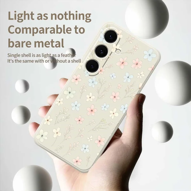 For Samsung Galaxy S25 FE Case Small Flower Branches Pattern Printing Straight Edge TPU Phone Back Cover - Beige