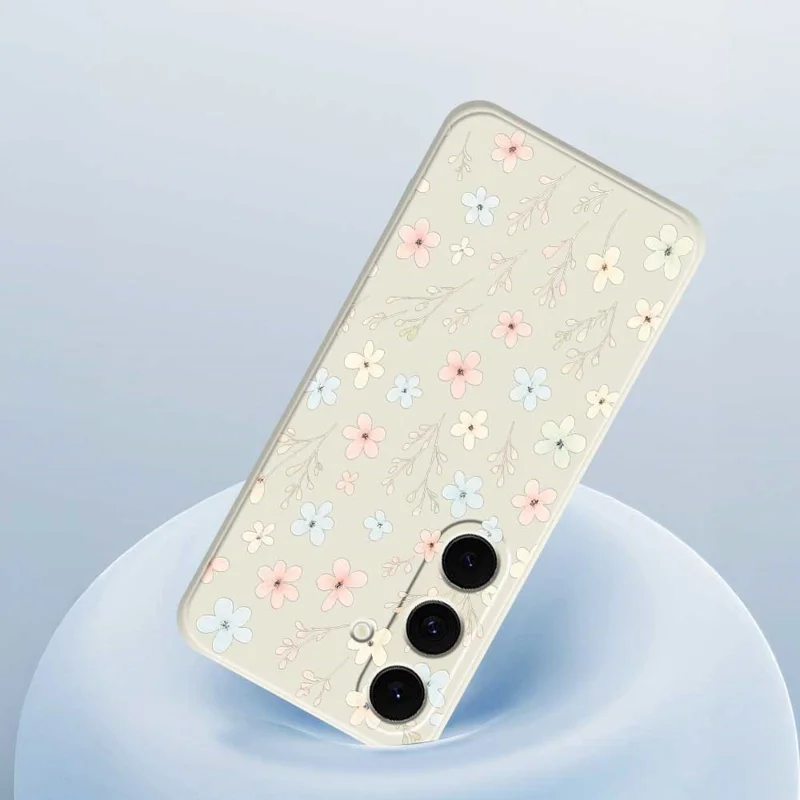 For Samsung Galaxy S25 FE Case Small Flower Branches Pattern Printing Straight Edge TPU Phone Back Cover - Beige