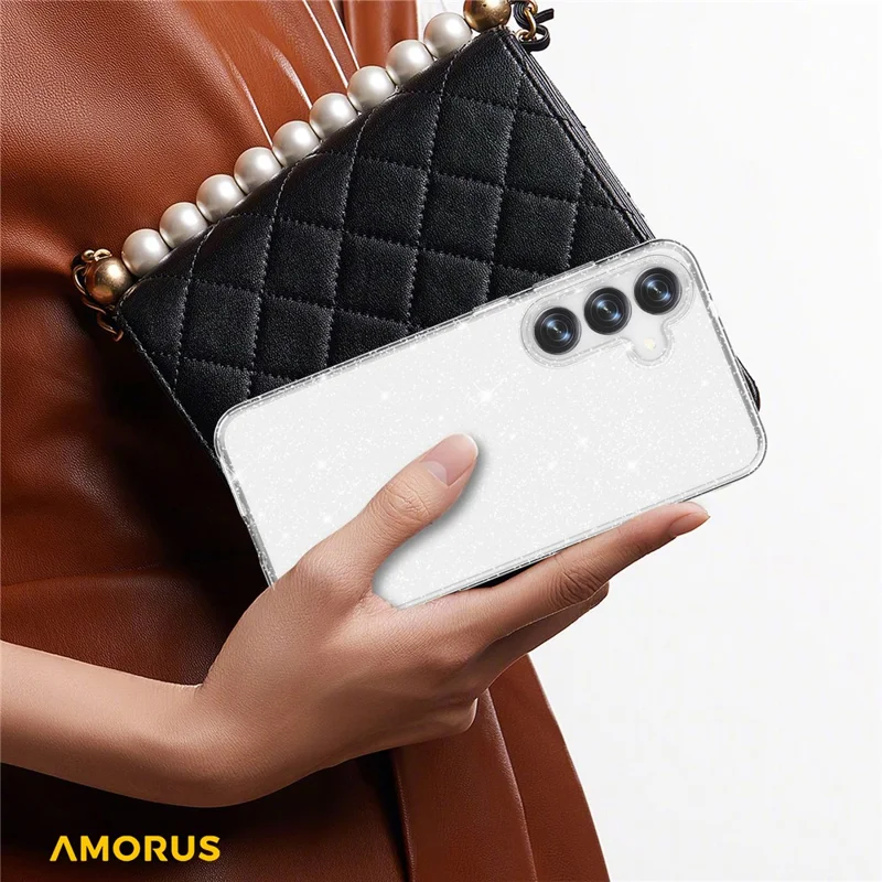 Cover per Samsung Galaxy S25+ / S24+ AMORUS Custodia Morbida TPU Retro Rigido PC Antiurto per Telefono - Nero Glitter