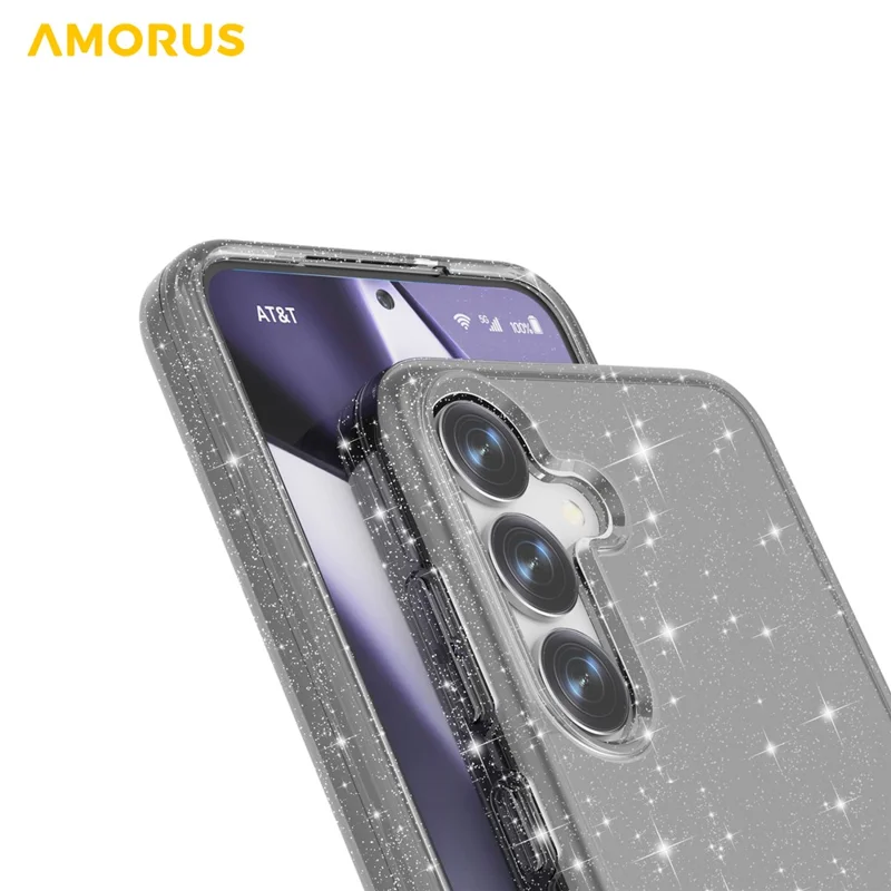 Cover per Samsung Galaxy S25+ / S24+ AMORUS Custodia Morbida TPU Retro Rigido PC Antiurto per Telefono - Nero Glitter