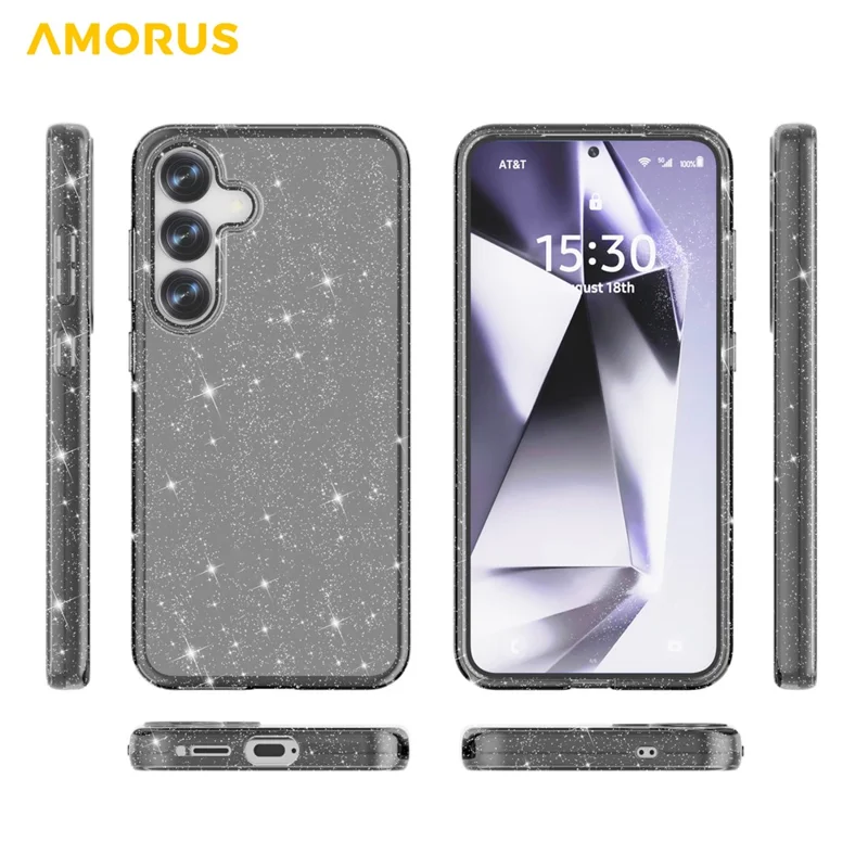 Cover per Samsung Galaxy S25+ / S24+ AMORUS Custodia Morbida TPU Retro Rigido PC Antiurto per Telefono - Nero Glitter