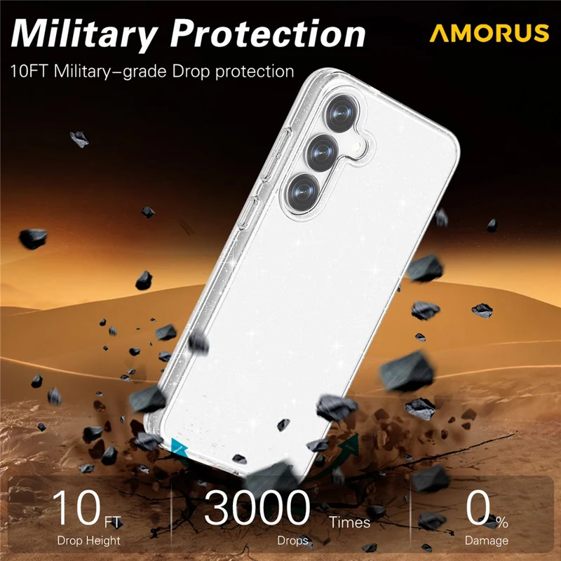 Cover per Samsung Galaxy S25+ / S24+ AMORUS Custodia Morbida TPU Retro Rigido PC Antiurto per Telefono - Nero Glitter