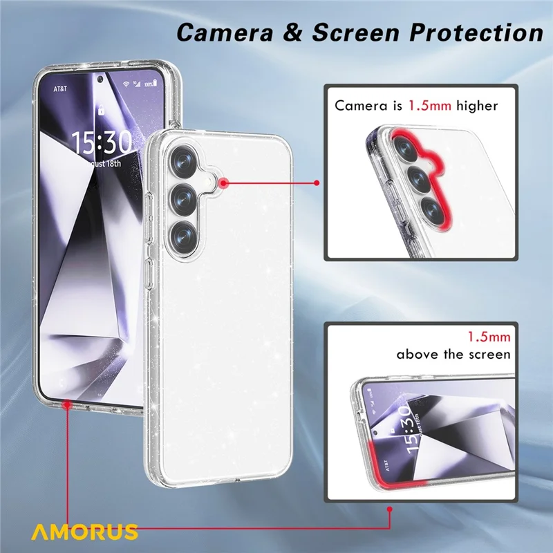 Cover per Samsung Galaxy S25+ / S24+ AMORUS Custodia Morbida TPU Retro Rigido PC Antiurto per Telefono - Nero Glitter