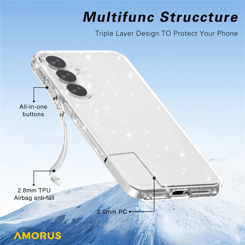 Cover per Samsung Galaxy S25+ / S24+ AMORUS Custodia Morbida TPU Retro Rigido PC Antiurto per Telefono - Nero Glitter