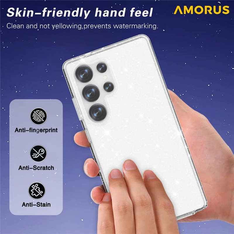 AMORUS Для чехла Samsung Galaxy S25 Ultra Мягкий ТПУ Жесткий ПК Задняя Ударопрочная Крышка Телефона - Блестящий Черный