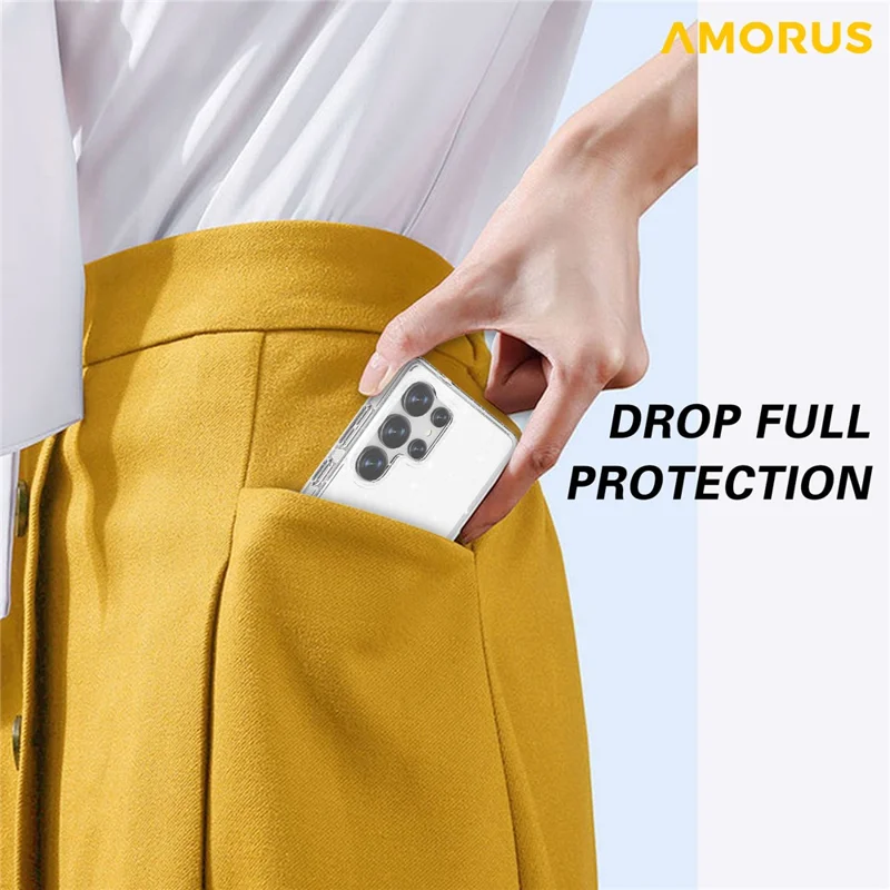 AMORUS For Samsung Galaxy S23 Ultra Case Soft TPU Hard PC Back Shockproof Phone Cover - Glitter Black