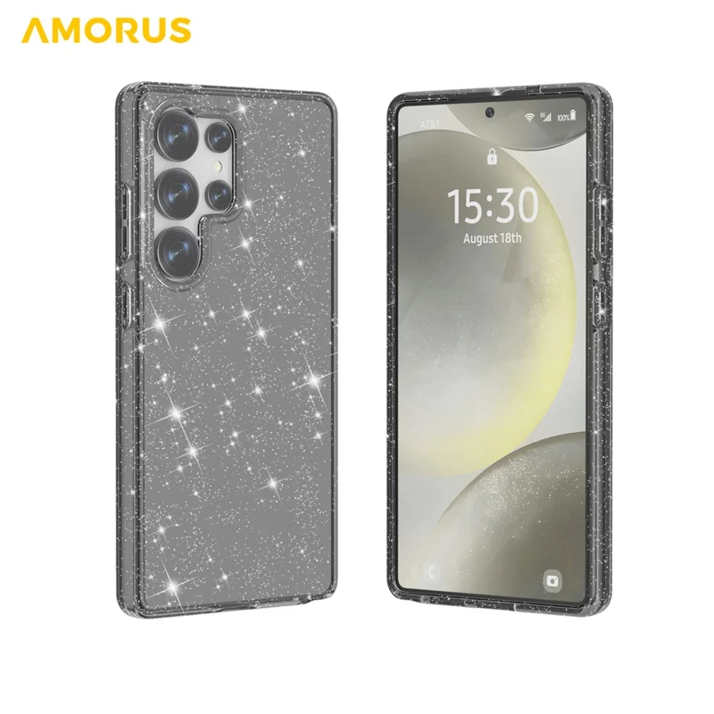 AMORUS For Samsung Galaxy S23 Ultra Case Soft TPU Hard PC Back Shockproof Phone Cover - Glitter Black