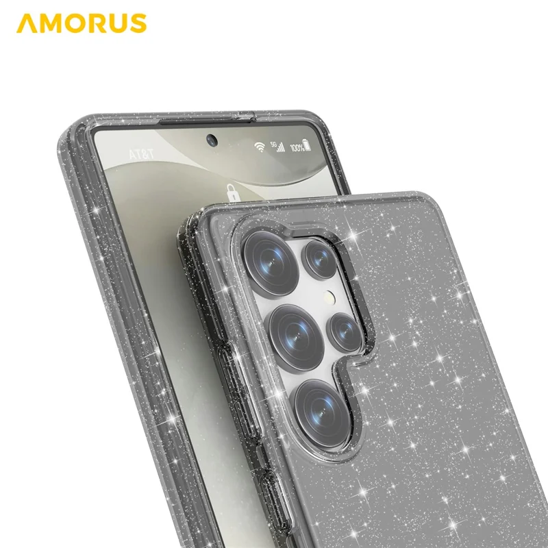 AMORUS For Samsung Galaxy S23 Ultra Case Soft TPU Hard PC Back Shockproof Phone Cover - Glitter Black