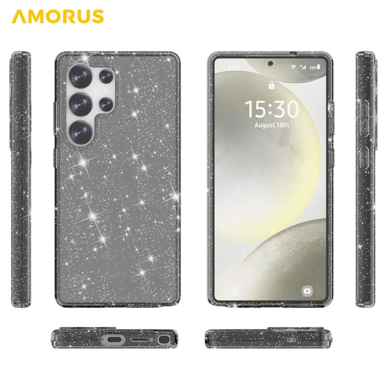 AMORUS For Samsung Galaxy S23 Ultra Case Soft TPU Hard PC Back Shockproof Phone Cover - Glitter Black