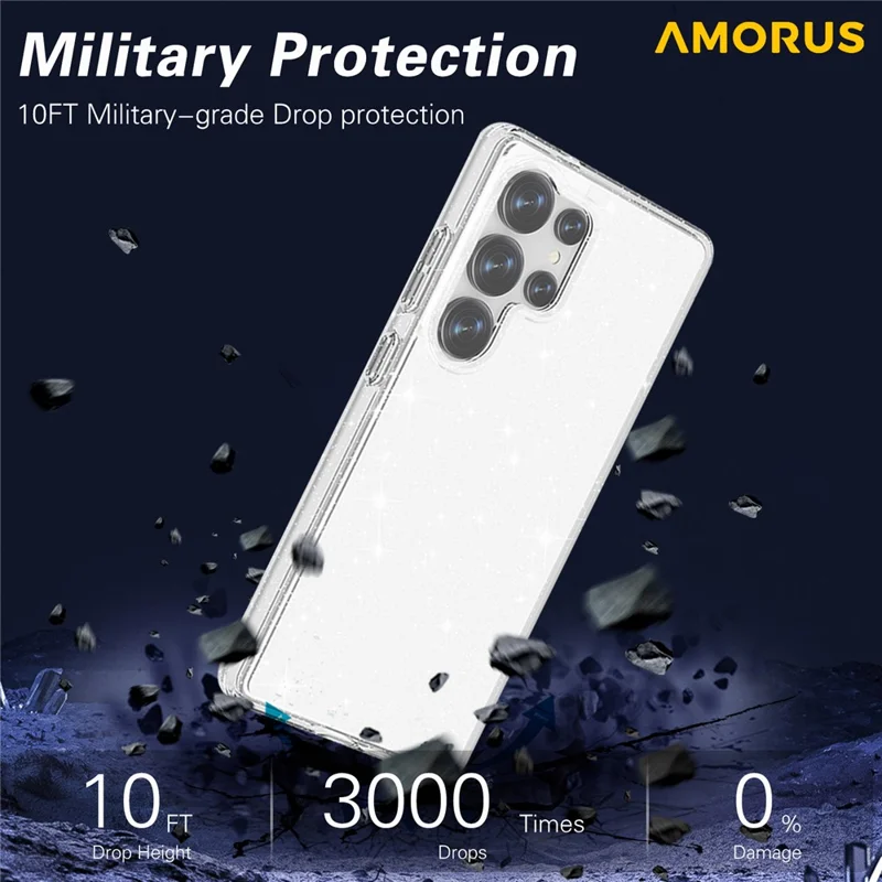 AMORUS For Samsung Galaxy S23 Ultra Case Soft TPU Hard PC Back Shockproof Phone Cover - Glitter Black