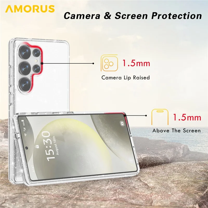 AMORUS For Samsung Galaxy S23 Ultra Case Soft TPU Hard PC Back Shockproof Phone Cover - Glitter Black