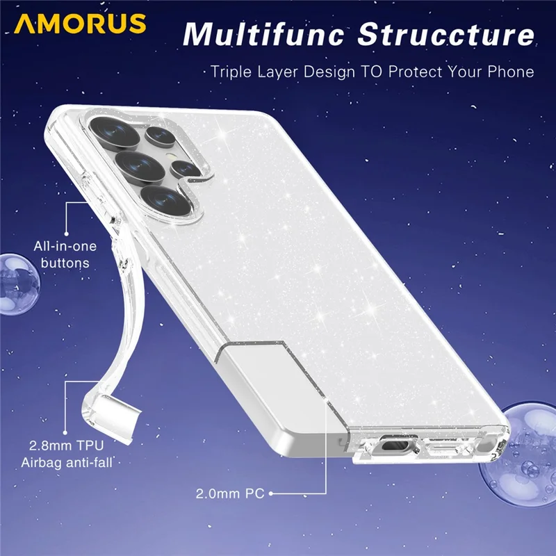 AMORUS For Samsung Galaxy S23 Ultra Case Soft TPU Hard PC Back Shockproof Phone Cover - Glitter Black