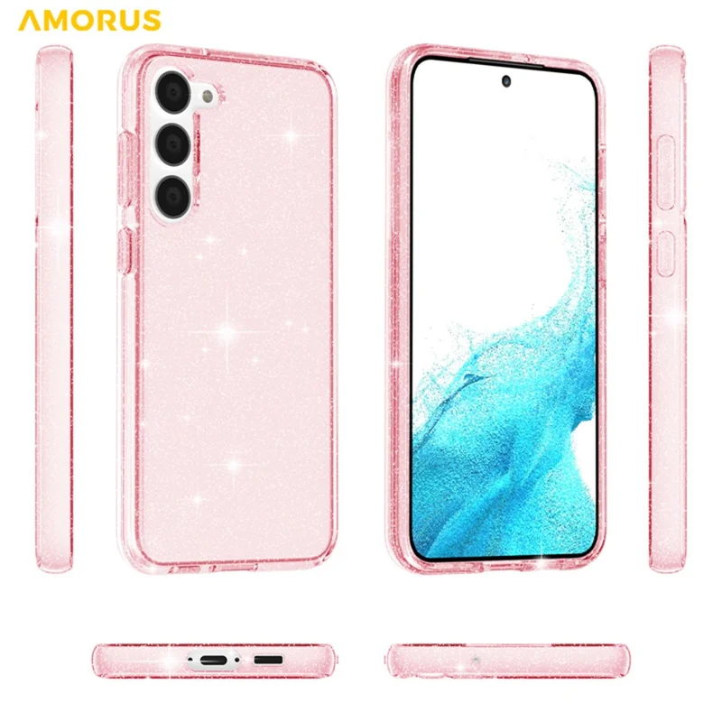 AMORUS For Samsung Galaxy S23 Case Soft TPU Hard PC Back Shockproof Phone Cover - Glitter Pink