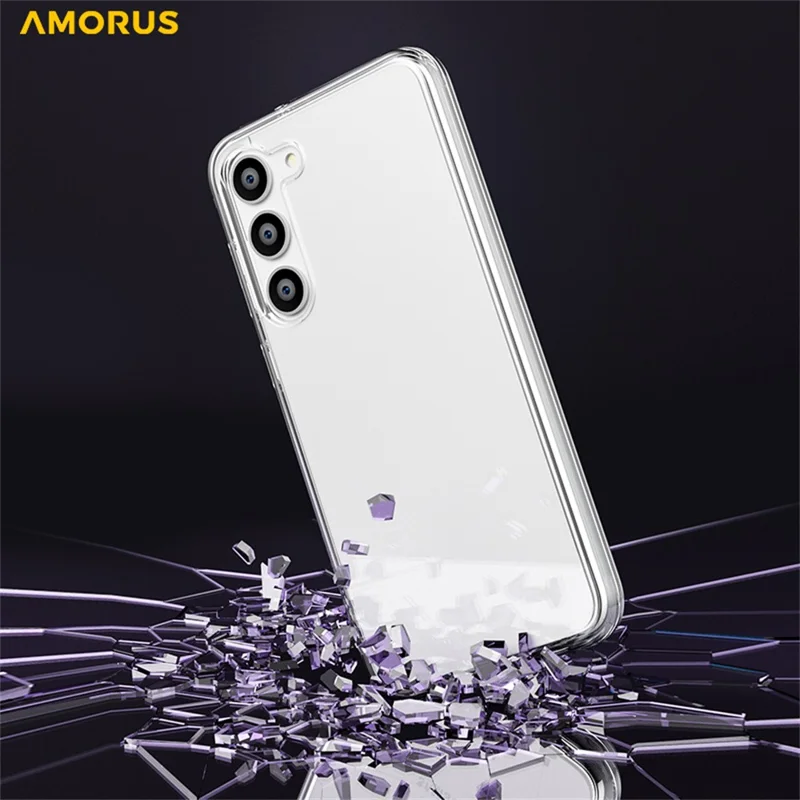 AMORUS For Samsung Galaxy S23 Case Soft TPU Hard PC Back Shockproof Phone Cover - Glitter Pink