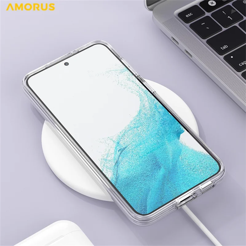 AMORUS For Samsung Galaxy S23 Case Soft TPU Hard PC Back Shockproof Phone Cover - Glitter Pink