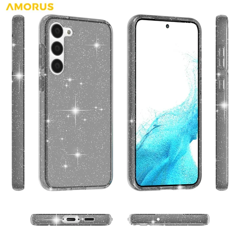AMORUS For Samsung Galaxy S23+ Case Soft TPU Hard PC Back Shockproof Phone Cover - Glitter Black