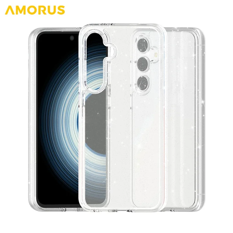 AMORUS For Samsung Galaxy S25 FE Case Soft TPU Hard PC Back Shockproof Phone Cover - Glitter White