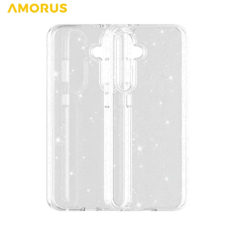 AMORUS For Samsung Galaxy S25 FE Case Soft TPU Hard PC Back Shockproof Phone Cover - Glitter White