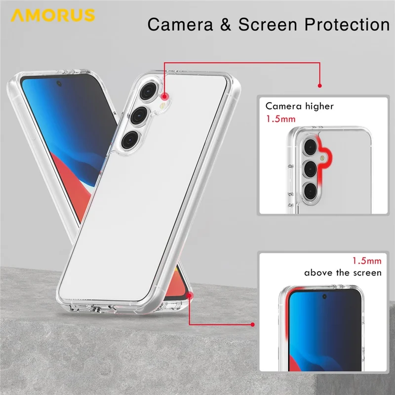 AMORUS For Samsung Galaxy S25 FE Case Soft TPU Hard PC Back Shockproof Phone Cover - Clear White