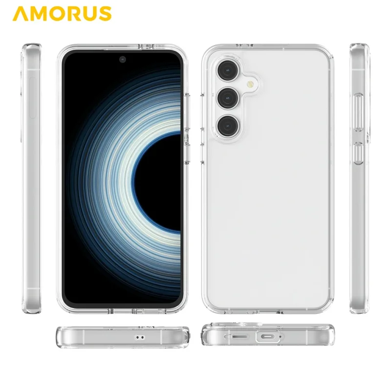 AMORUS For Samsung Galaxy S25 FE Case Soft TPU Hard PC Back Shockproof Phone Cover - Clear White