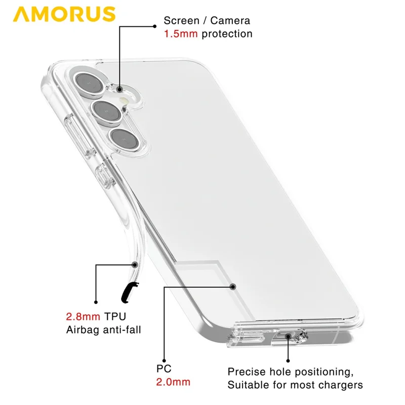 AMORUS For Samsung Galaxy S25 FE Case Soft TPU Hard PC Back Shockproof Phone Cover - Clear White