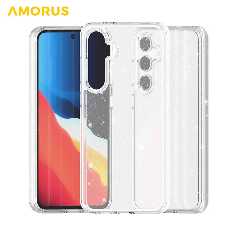 Funda AMORUS para Samsung Galaxy S23 FE, Carcasa Híbrida de TPU Suave y PC Duro, Antichoques, Cubierta de Teléfono - Purpurina Blanca