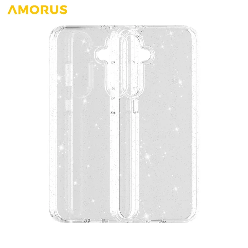 Funda AMORUS para Samsung Galaxy S23 FE, Carcasa Híbrida de TPU Suave y PC Duro, Antichoques, Cubierta de Teléfono - Purpurina Blanca