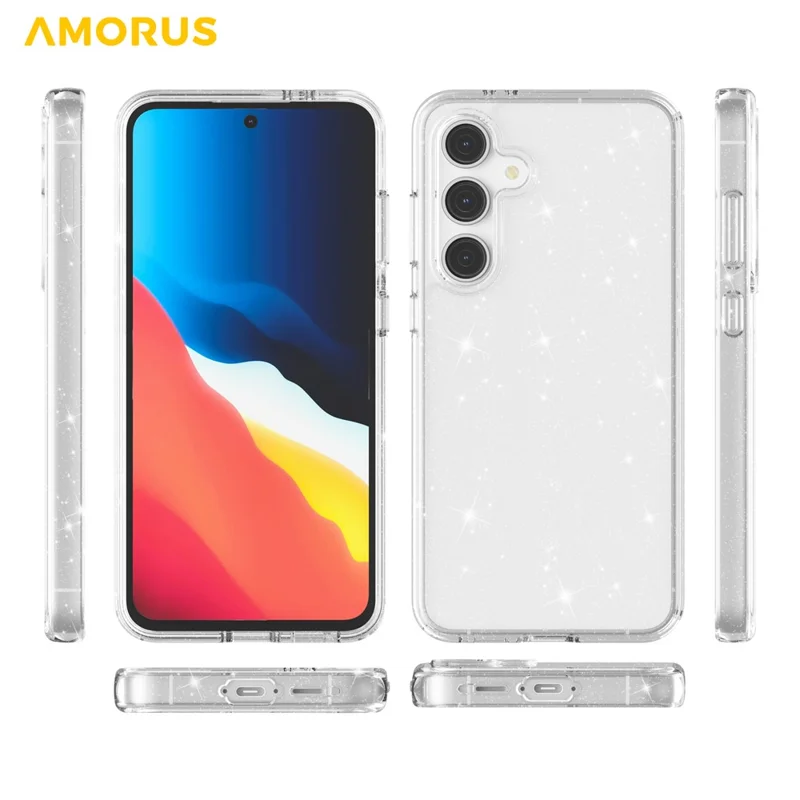 Funda AMORUS para Samsung Galaxy S23 FE, Carcasa Híbrida de TPU Suave y PC Duro, Antichoques, Cubierta de Teléfono - Purpurina Blanca