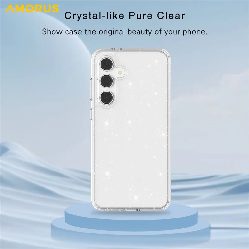 Funda AMORUS para Samsung Galaxy S23 FE, Carcasa Híbrida de TPU Suave y PC Duro, Antichoques, Cubierta de Teléfono - Purpurina Blanca